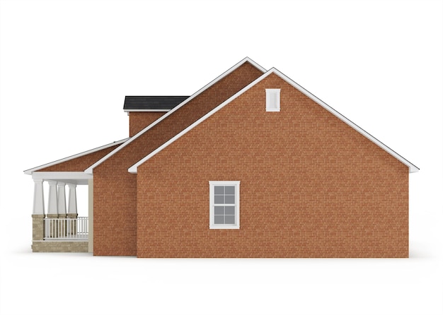 Photo cozy brick house isolated on white background. 3d rendering.