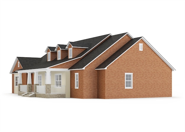 Photo cozy brick house isolated on white background. 3d rendering.