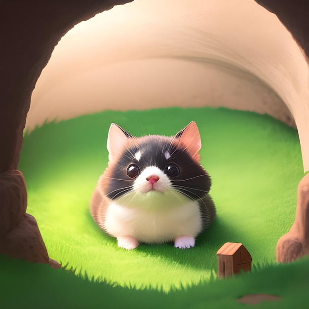 In a cozy burrow a chibi mole peeks out