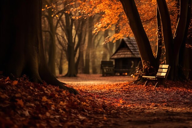 Cozy Cabin in Autumn Forest