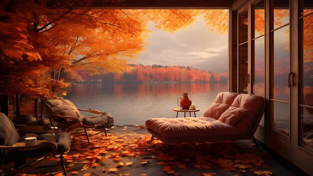 Foto una cabina accogliente in autunno