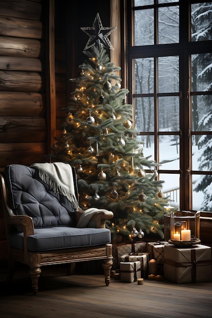 Cozy Cabin Chic decoretion photography of christmas tree
