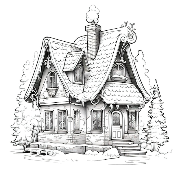 Photo cozy cabin for coloring page