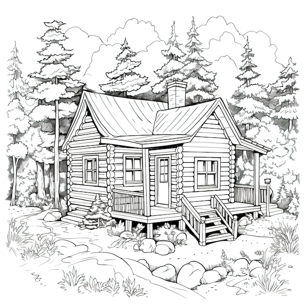 cozy cabin for coloring page