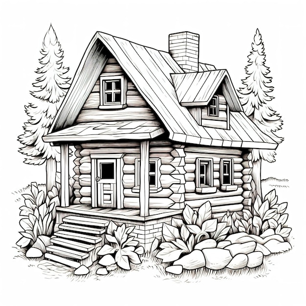 cozy cabin for coloring page