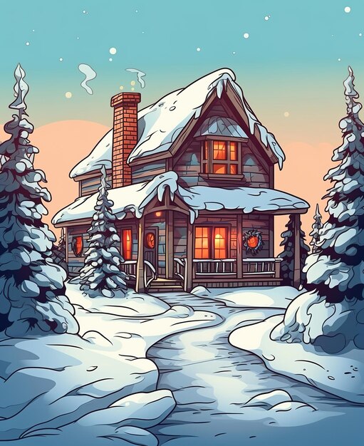 Cozy cabin for coloring page