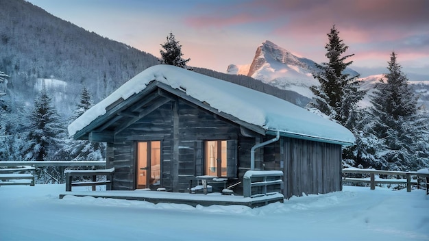 Photo cozy cabin in the middle of magical winter scenery in sainte foy tarentaise french alps