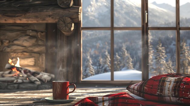 Photo a cozy cabin in the mountains with a view of the snowcapped mountains