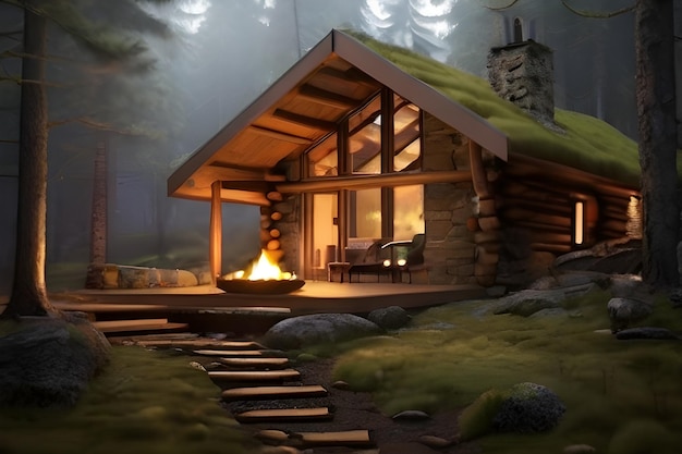 cozy cabin nestled in a forest