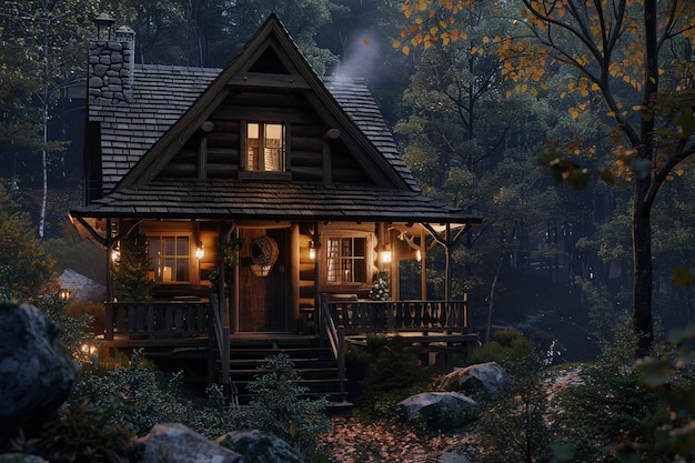 A cozy cabin nestled in the woods