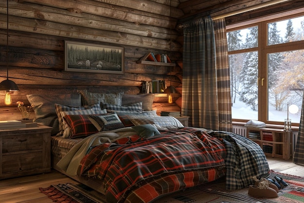 Уютная каюта с тематической спальней с декором бревенчатого домика