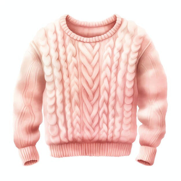 Cozy cable knit sweater in soft pink colors for winter time girly illustration