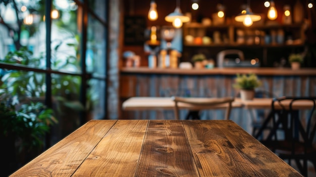 木製のテーブルの生成AIで快適なカフェの設定