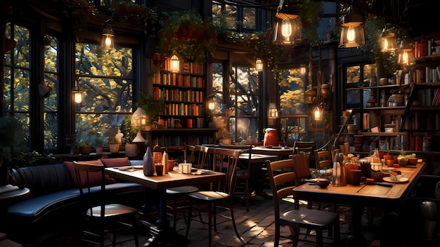 Cozy cafe with books