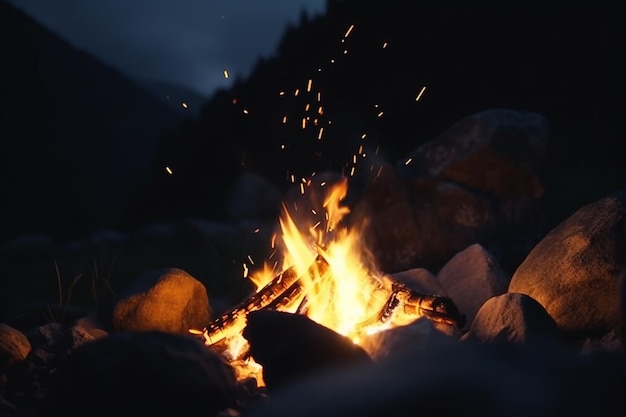 Cozy campfire in the heart of the mountain wilderness