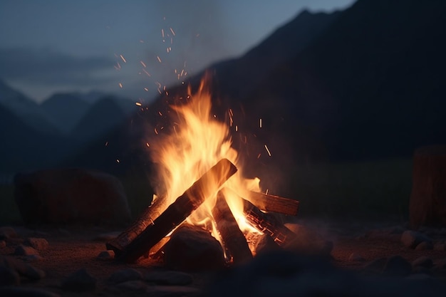 Cozy campfire in the heart of the mountain wilderness