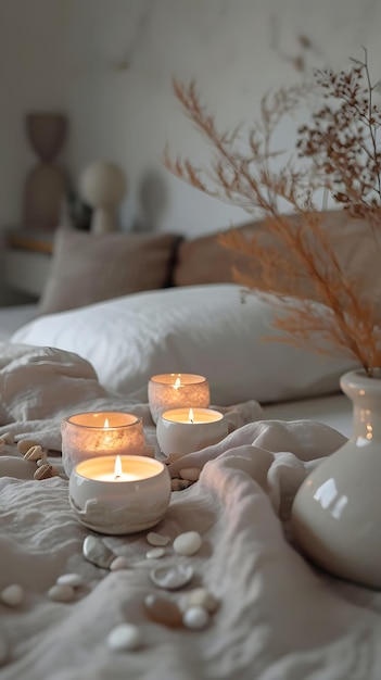 Уютный уголок при свечах с нежными сушеными цветами