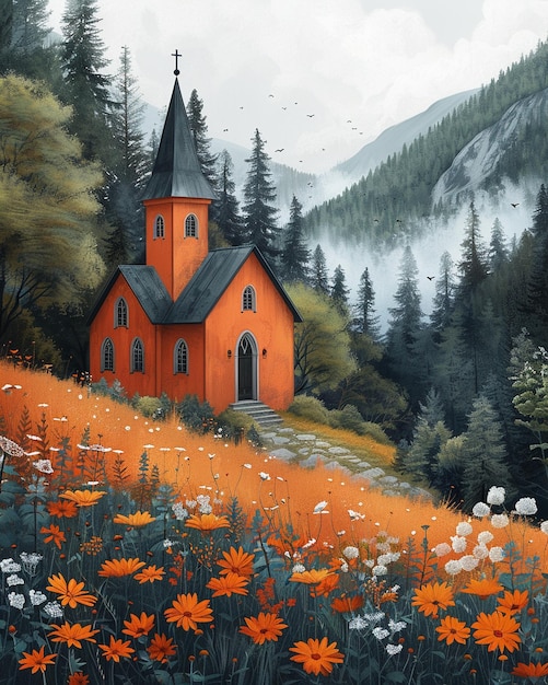 A Cozy Chapel Nestled Peaceful Background