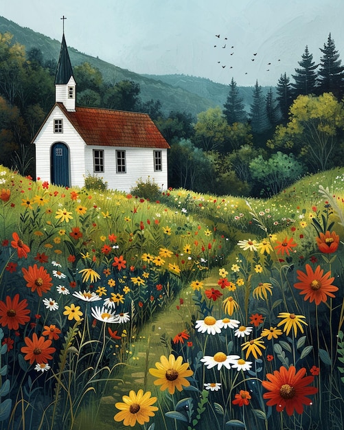 A Cozy Chapel Nestled Peaceful Wallpaper