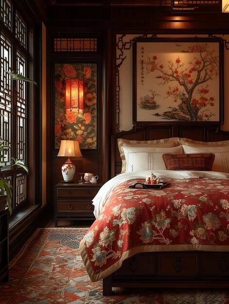 Photo cozy chinese inspired guest suite with ming dynasty inspired furn interior layout creative decor