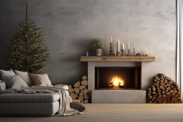 Cozy Christmas Background with Fireplace Illustration AI GenerativexA