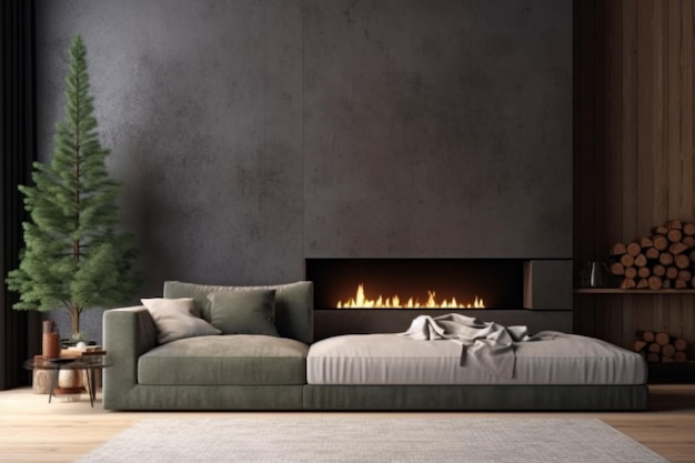 Cozy Christmas Background with Fireplace Illustration AI GenerativexA