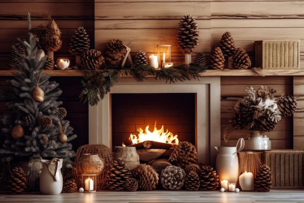 暖炉のある居心地の良いクリスマスの背景イラスト AI GenerativexA