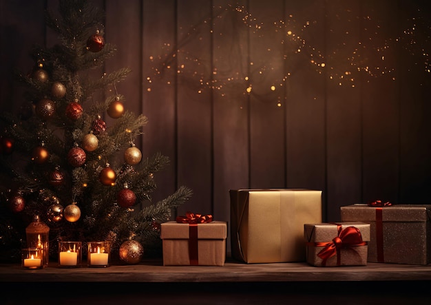 A cozy Christmas living room with tree and presents AI Generated