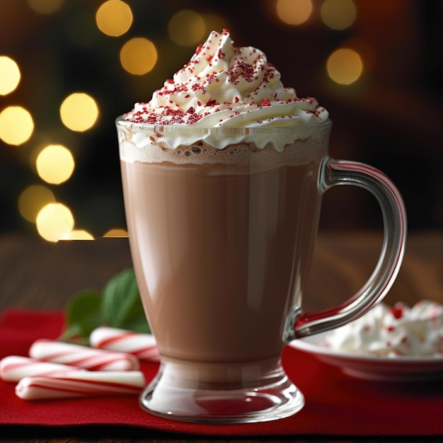 Cozy christmas photo with a mug of cocoa