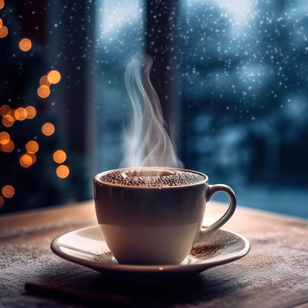 Cozy christmas photo with a mug of cocoa