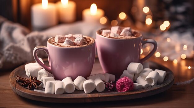 Cozy christmas photo with a mug of cocoa