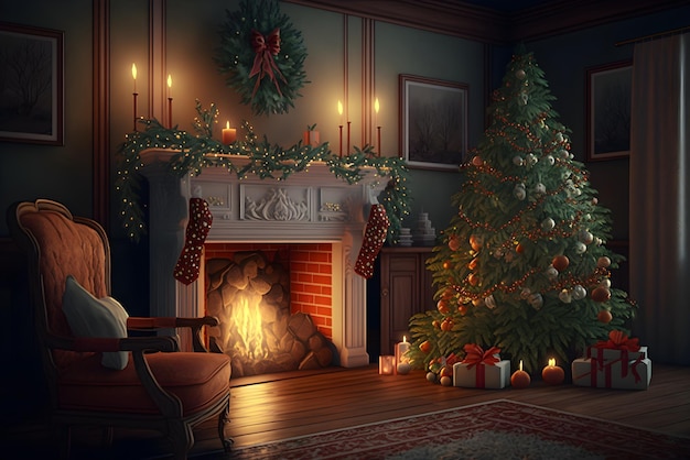 Cozy christmas room interior