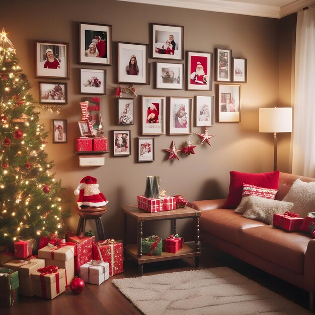 Photo a cozy christmas scene in a living room with brick fireplace realistic photo generated by ai