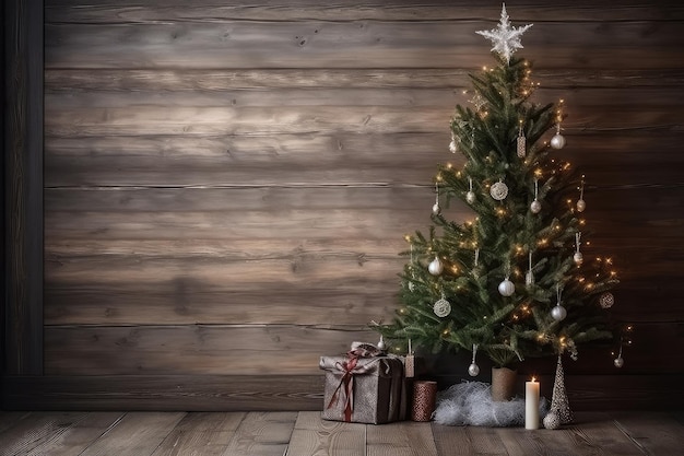 Cozy Christmas Setting With Decorated Tree and Gifts