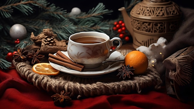 Cozy Christmas Tea Time with Cinnamon Sticks and Orange Slice