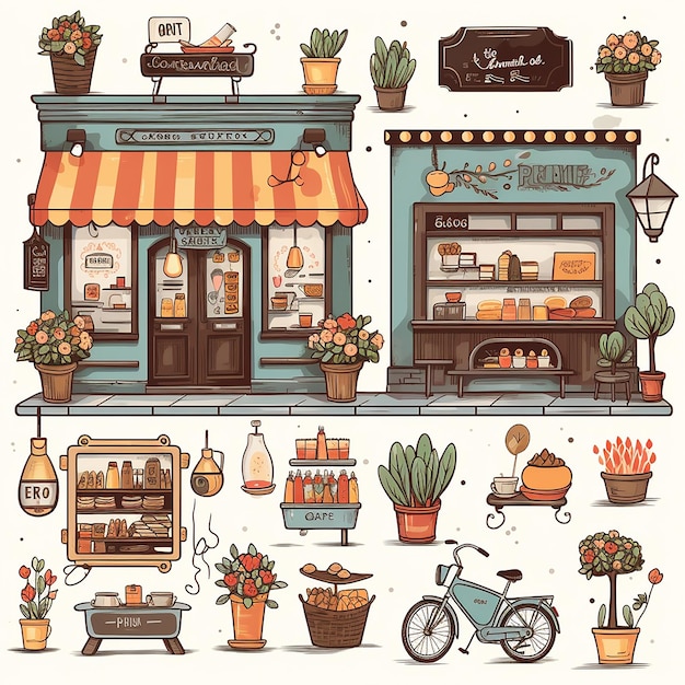 Cozy Coffee Corner Cute Coffee Shop Decoration Clipart