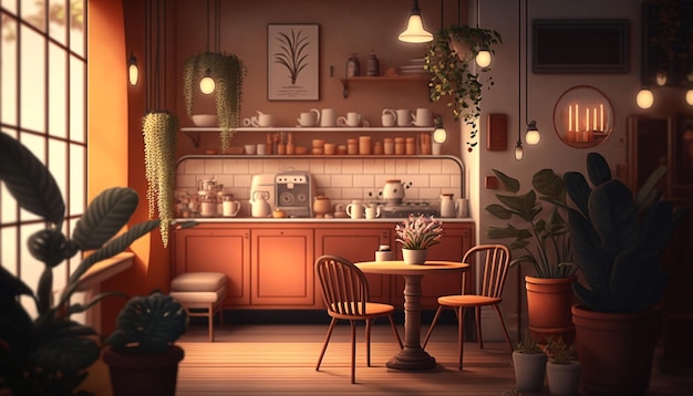 Cozy Coffee Shop with Warm Decor Generative ai