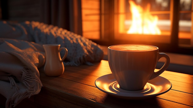 Foto accogliente momento del caffè con una tazza di legno rustica