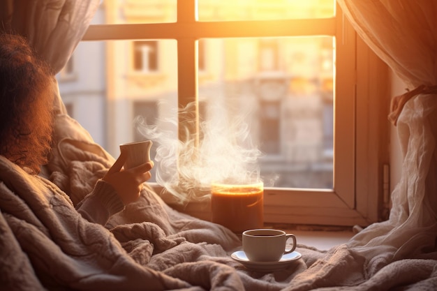 Cozy coffee warm break comfort and relaxation Created with generative AI technology