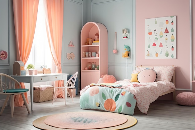 Cozy and colorful bedroom for a young girl Generative AI