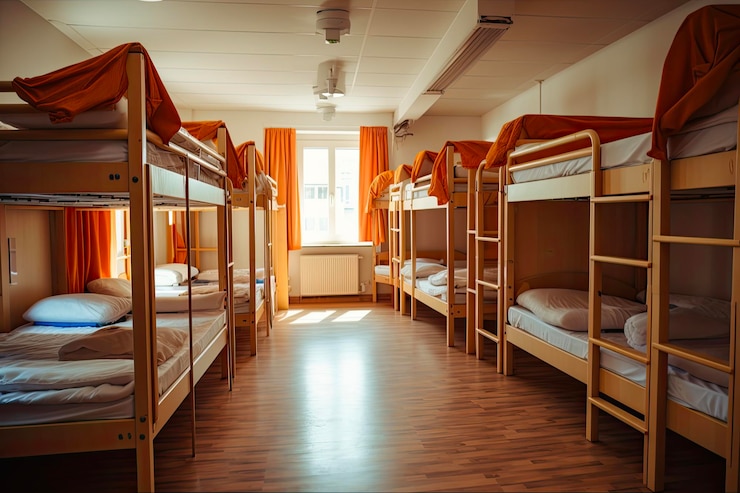 Photo cozy and comfortable hostel dormitory beds for comfortable stay during travel