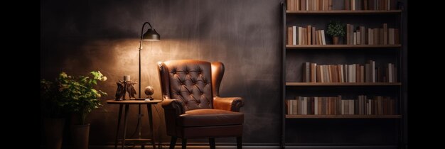 A cozy corner with a comfortable chair and a bookcase Generative AI