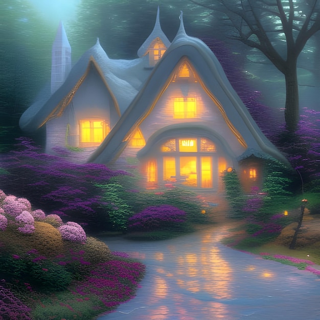 A cozy cottage in a fantasy scene