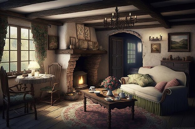 Photo cozy cottage living room