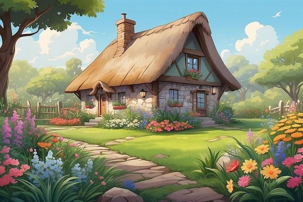 Cozy Cottage Among Tall Grass Illustration