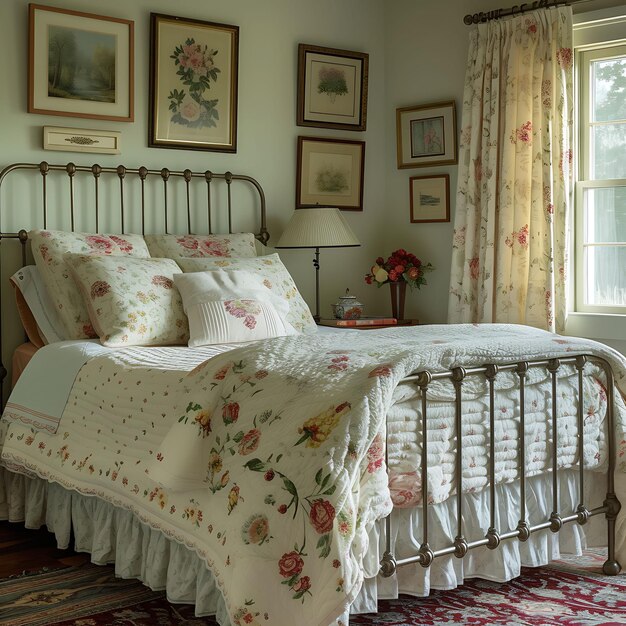 Photo cozy country cottage style bedroom with floral print curtains vin interior layout creative decor