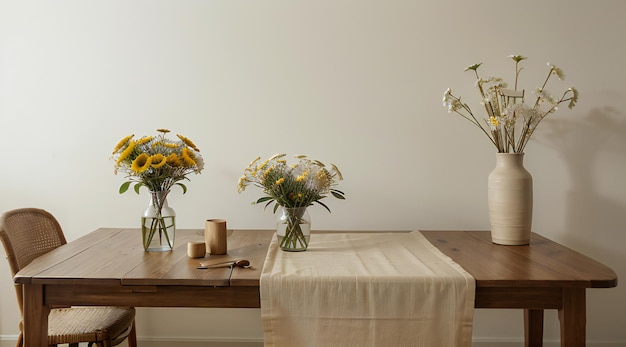 A cozy dining room is brought to life by a stunning floral centrepiece complemented by a sleek table and a touch of ikebana surrounded by elegant furniture and vibrant houseplants