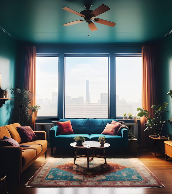 Cozy empty living room apartment generative ai illustration