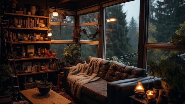 Cozy fall cabin in Halloween