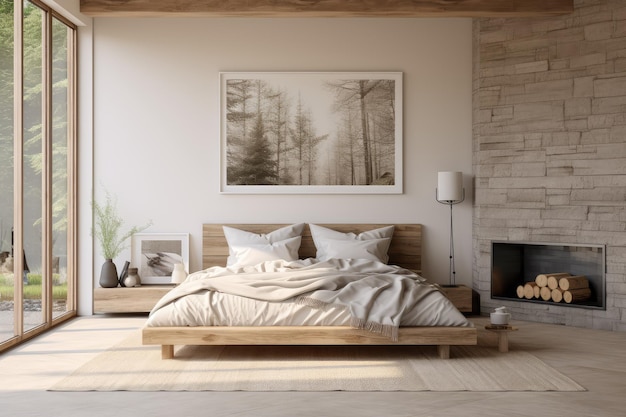 Cozy farmhouse bedroom interior Minimalist interior